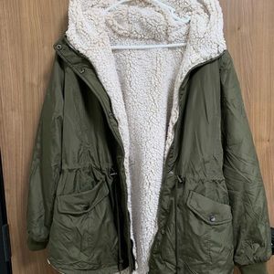 XL Olive Sherpa Lined Coat